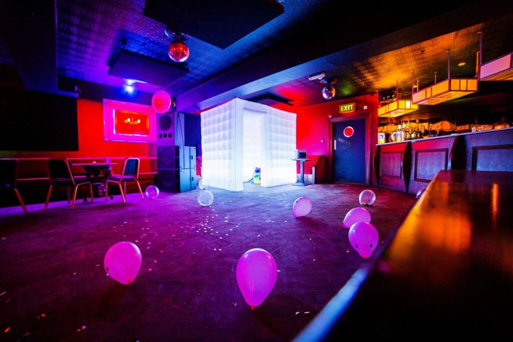 The illuminated inflatable Bubble Booth set up at an Edinburgh event